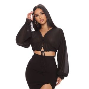Fashion Nova Clear Today’s Plans Chiffon Top (Black)